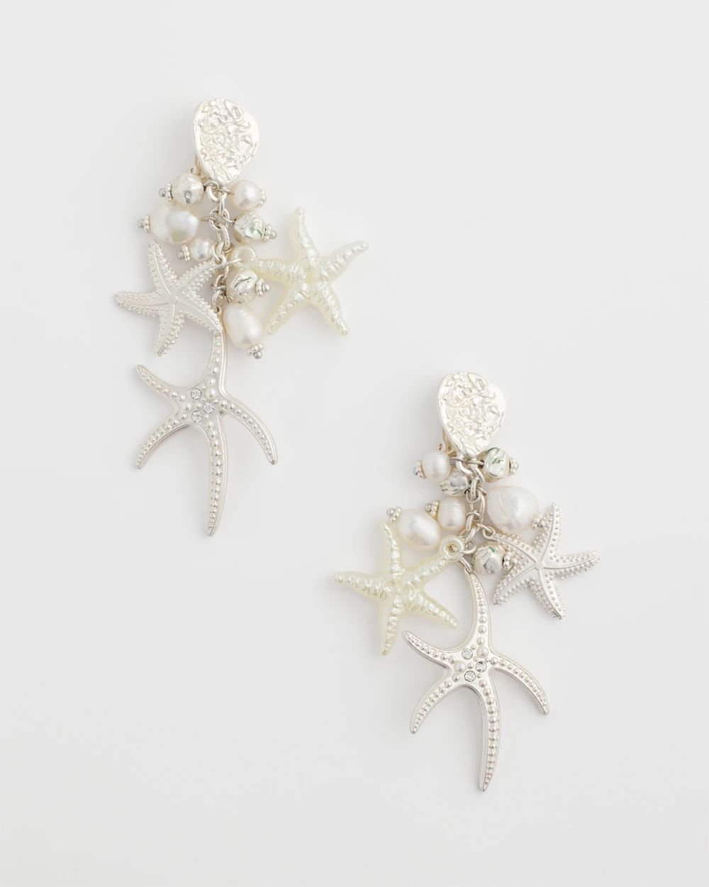 Pearl Silver-Tone Starfish Clip-On Earrings