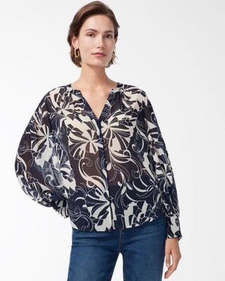 Floral Pintuck Sleeve Shirt