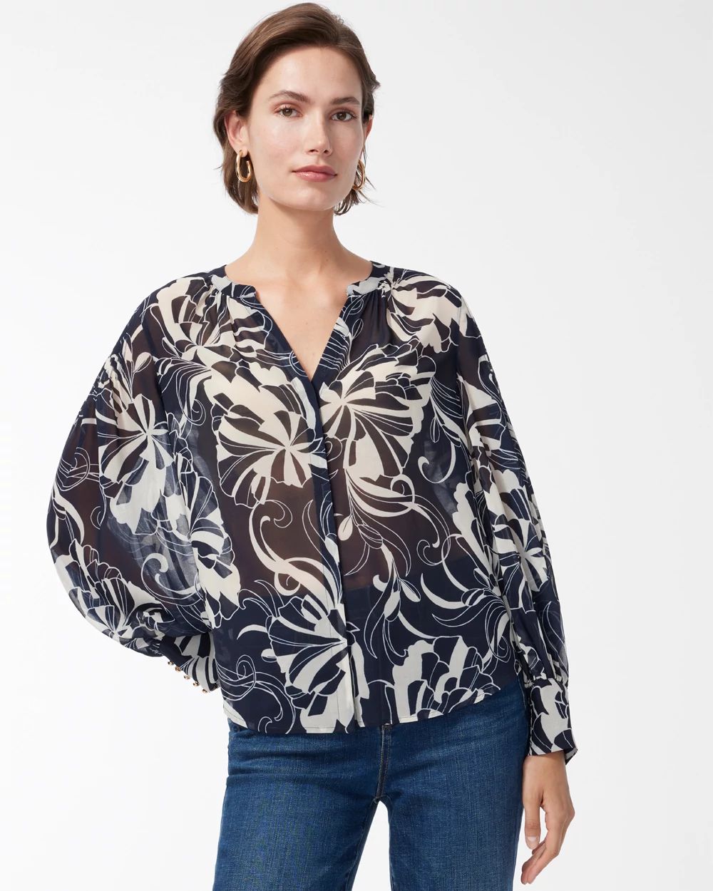 Floral Pintuck Sleeve Shirt
