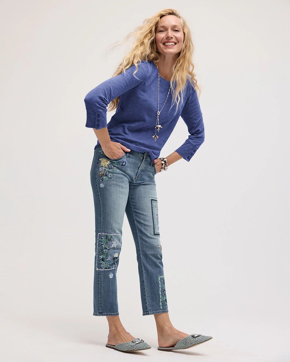 Floral Patchwork Girlfriend Crop Jeans