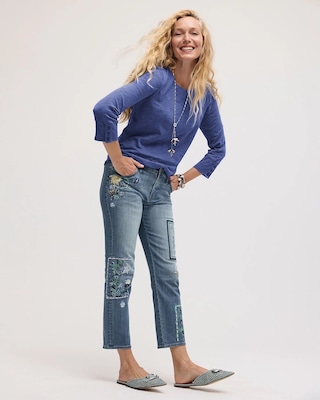 Floral Patchwork Girlfriend Crop Jeans