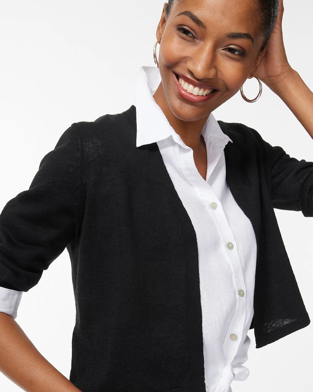 Linen Blend Cropped Cardigan