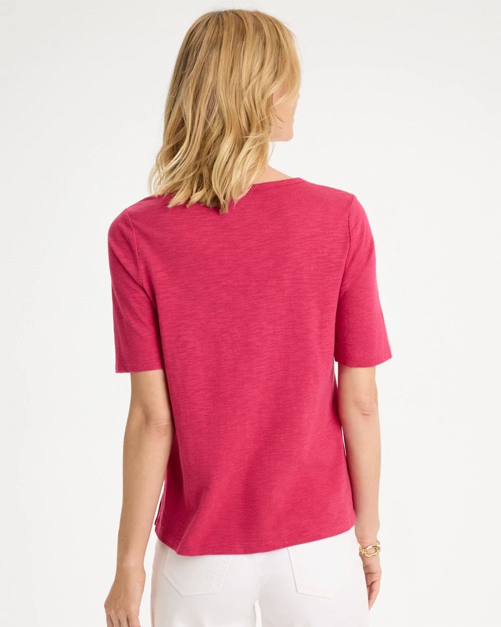 Cotton Slub Crewneck Button Tee click to view larger image.