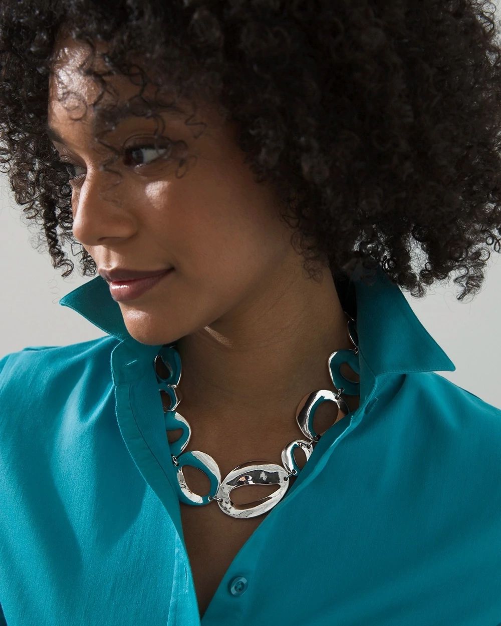 Silver Tone Bib Necklace