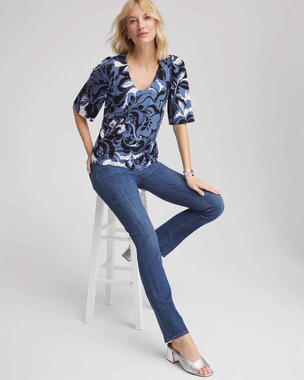 Stretch-Knit Flutter-Sleeve Tee