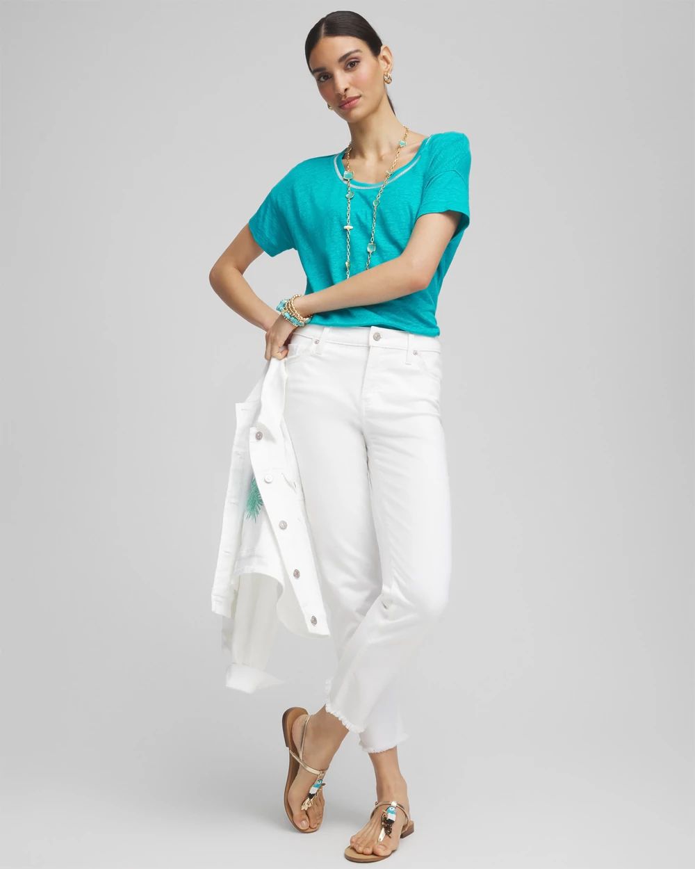 Sweater Trim Linen Tee click to view larger image.