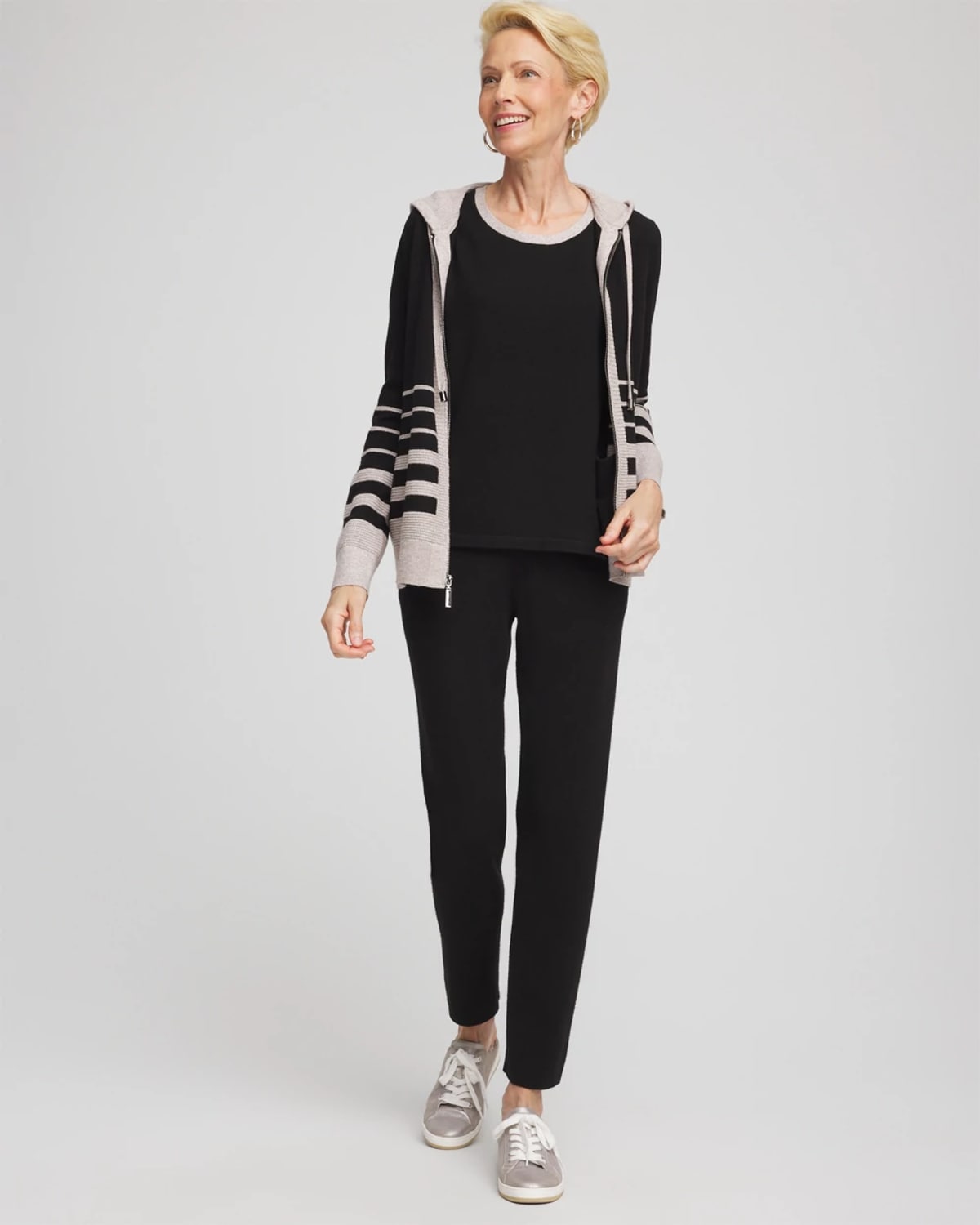 Chico's Luxe Metallic Trim Tank In Black In Black