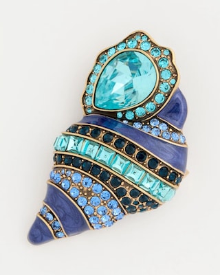 Faux Blue Halo Diamond Conch Shell Brooch