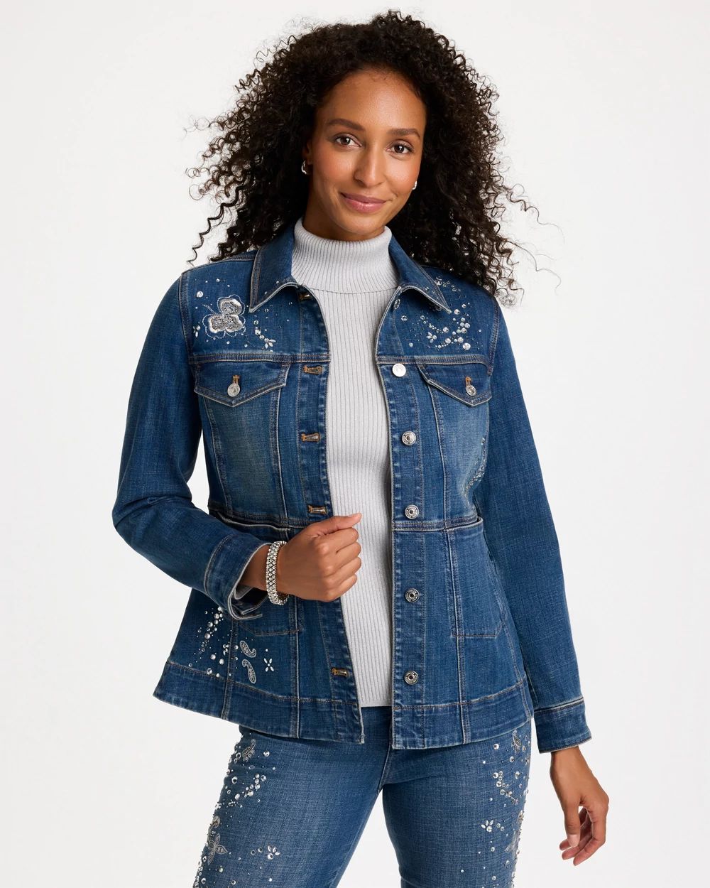 Embellished Denim Peplum Jacket
