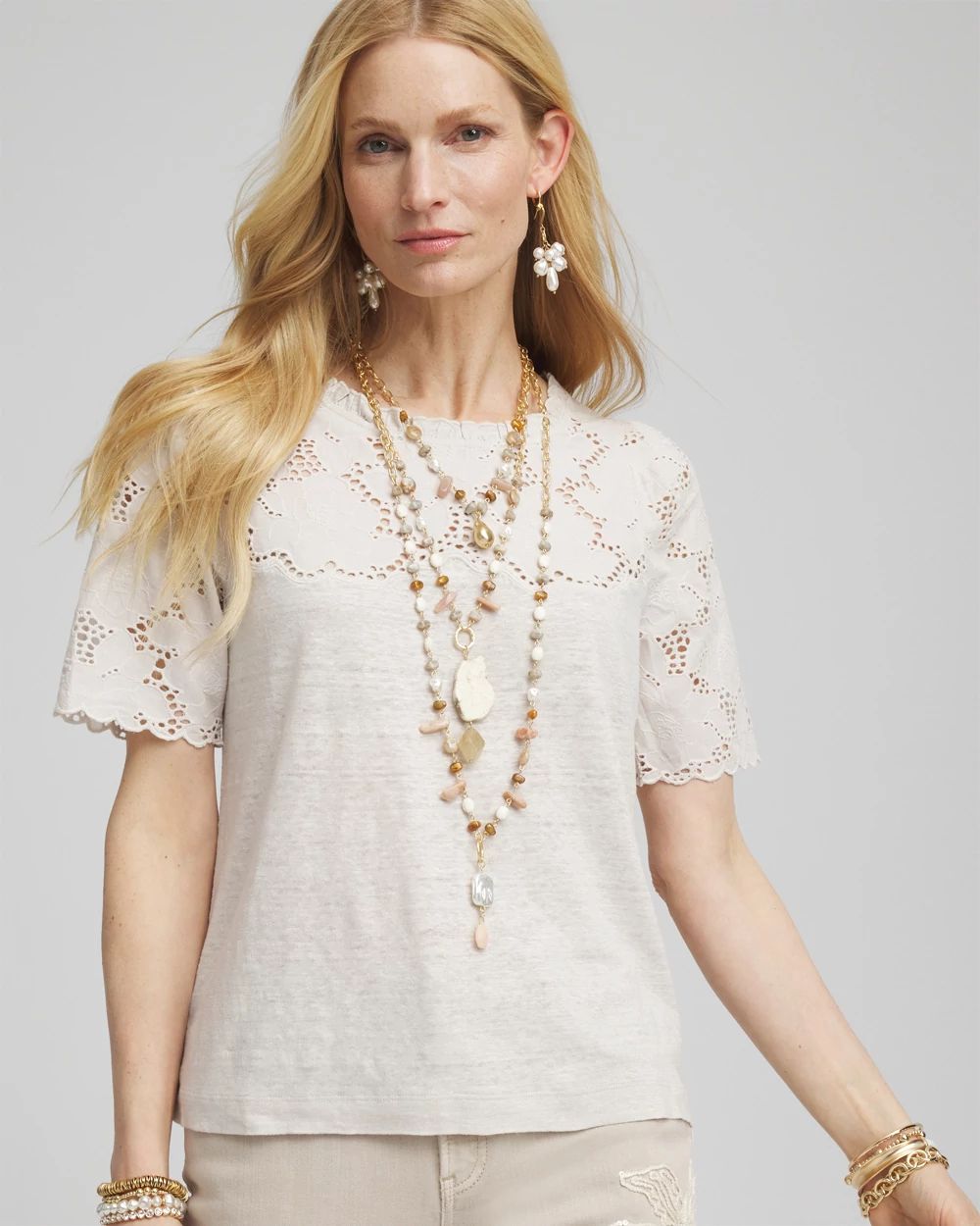 Embroidered Lace Linen Tee