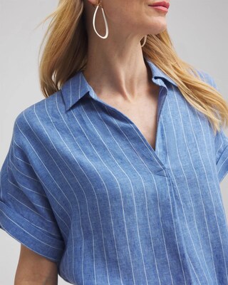 Linen Stripe Popover Top