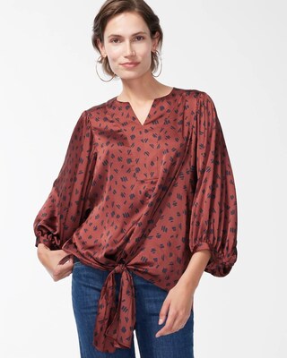 Dot Print Tie-Front Shirt
