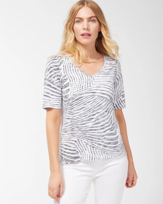 Zebra Button Detail Cotton Slub Tee