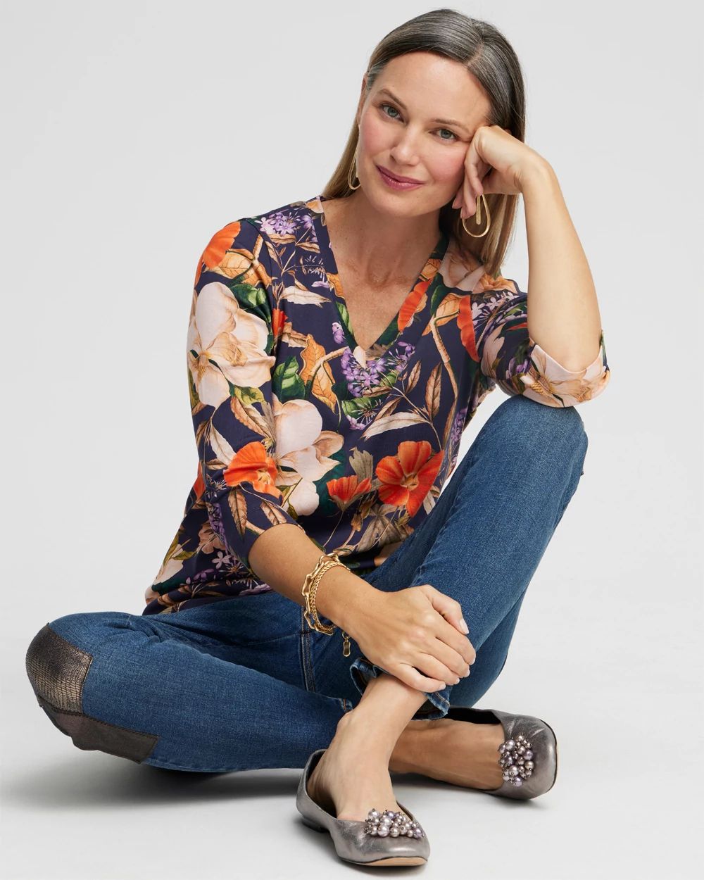Floral 3/4 Sleeve Tee
