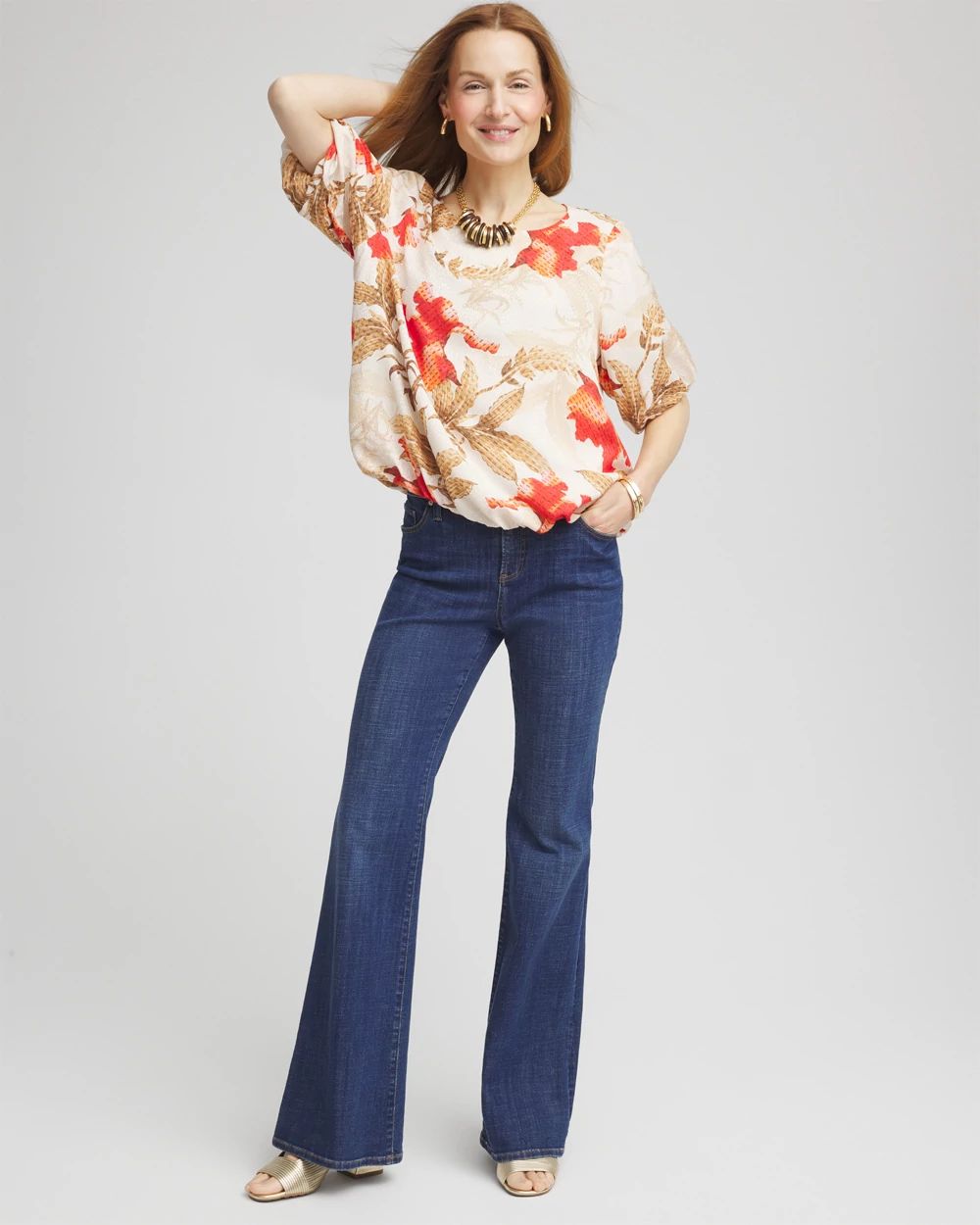 Floral Bubble-Hem Blouse