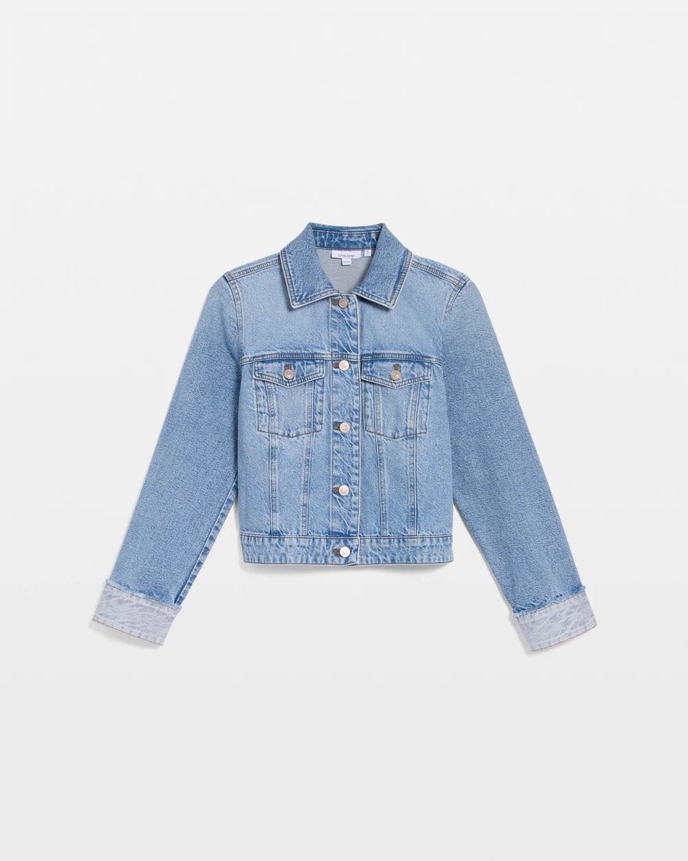 Knit Denim Trucker Frayed Jacket click to view larger image.