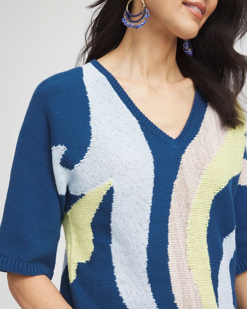 Print V-Neck Pullover Sweater