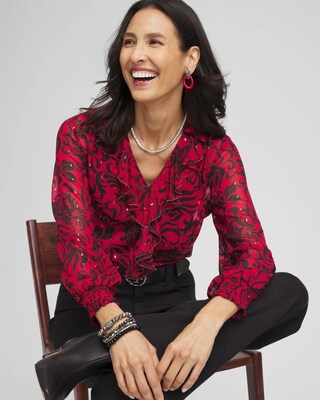 Chiffon Ruffle Neck Blouse click to view larger image.
