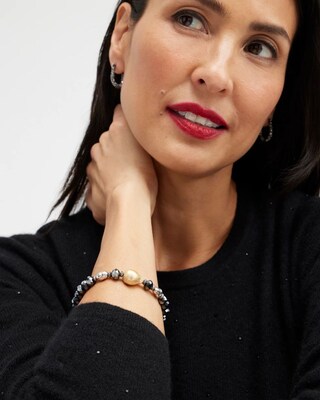 Faux Pearl & Gold Tone Stretch Bracelet