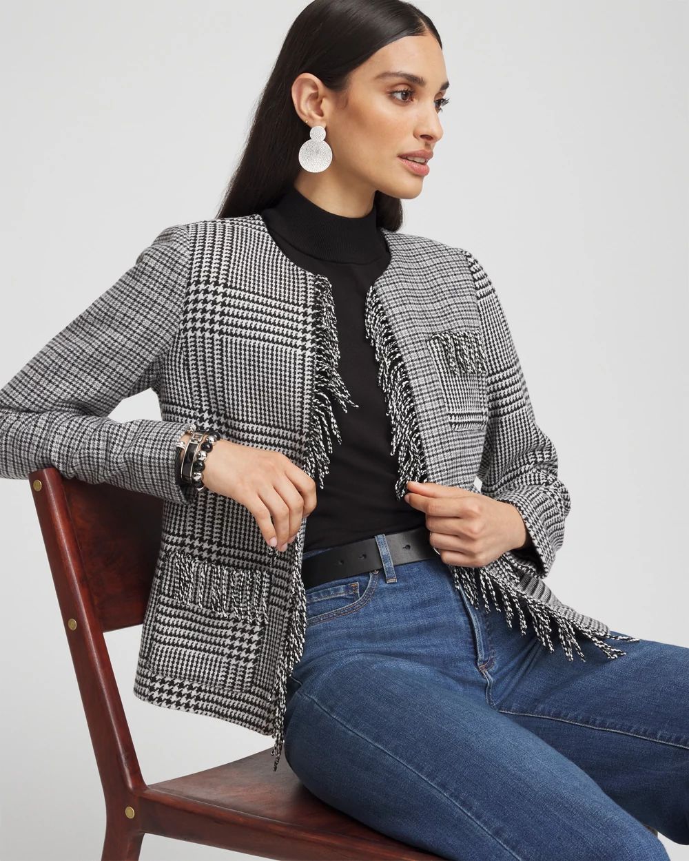 Mixed Tweed Fringe Jacket click to view larger image.