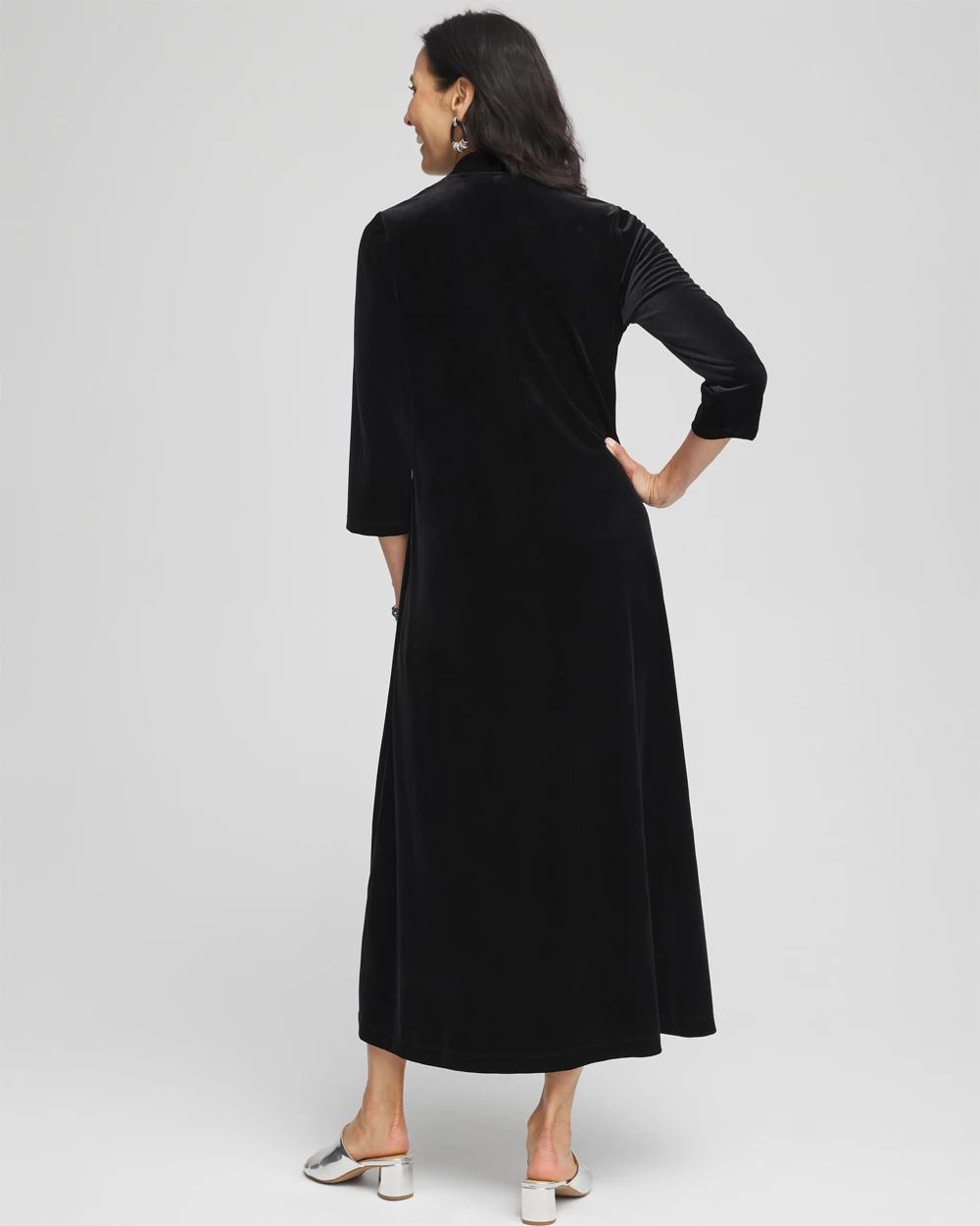 V-Neck Velour Midi Dress