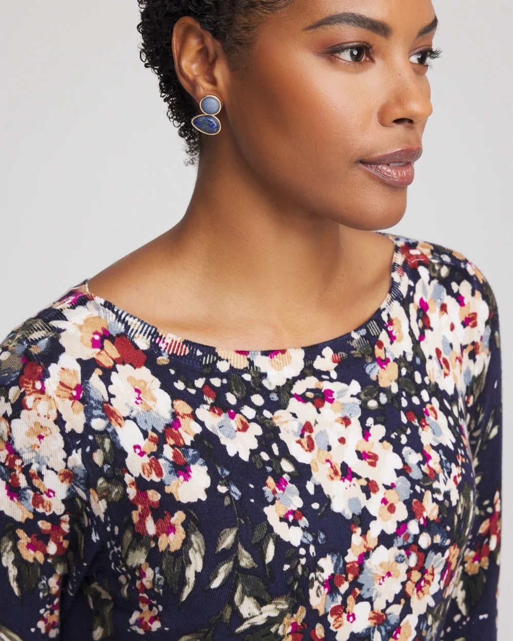 Ella Floral Ribbed-Bateau Pullover Sweater