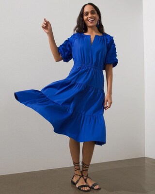 Poplin Fringe Puff Sleeve Dress
