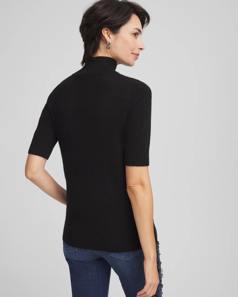 Cashmere Elbow Sleeve Mock Neck Sweater