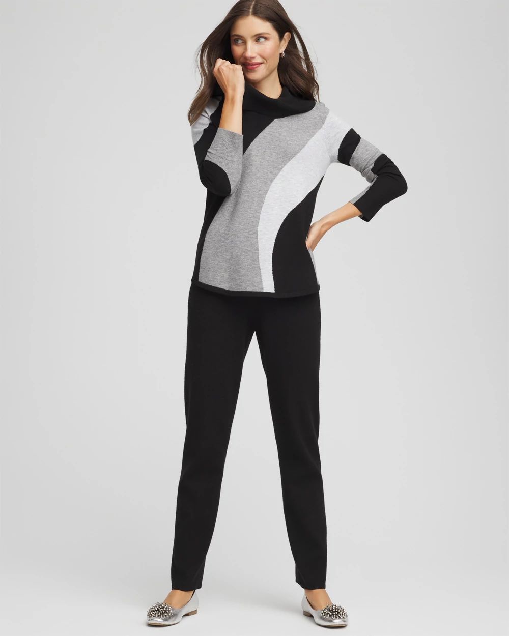 Zenergy® Luxe Intarsia Cowlneck Top click to view larger image.
