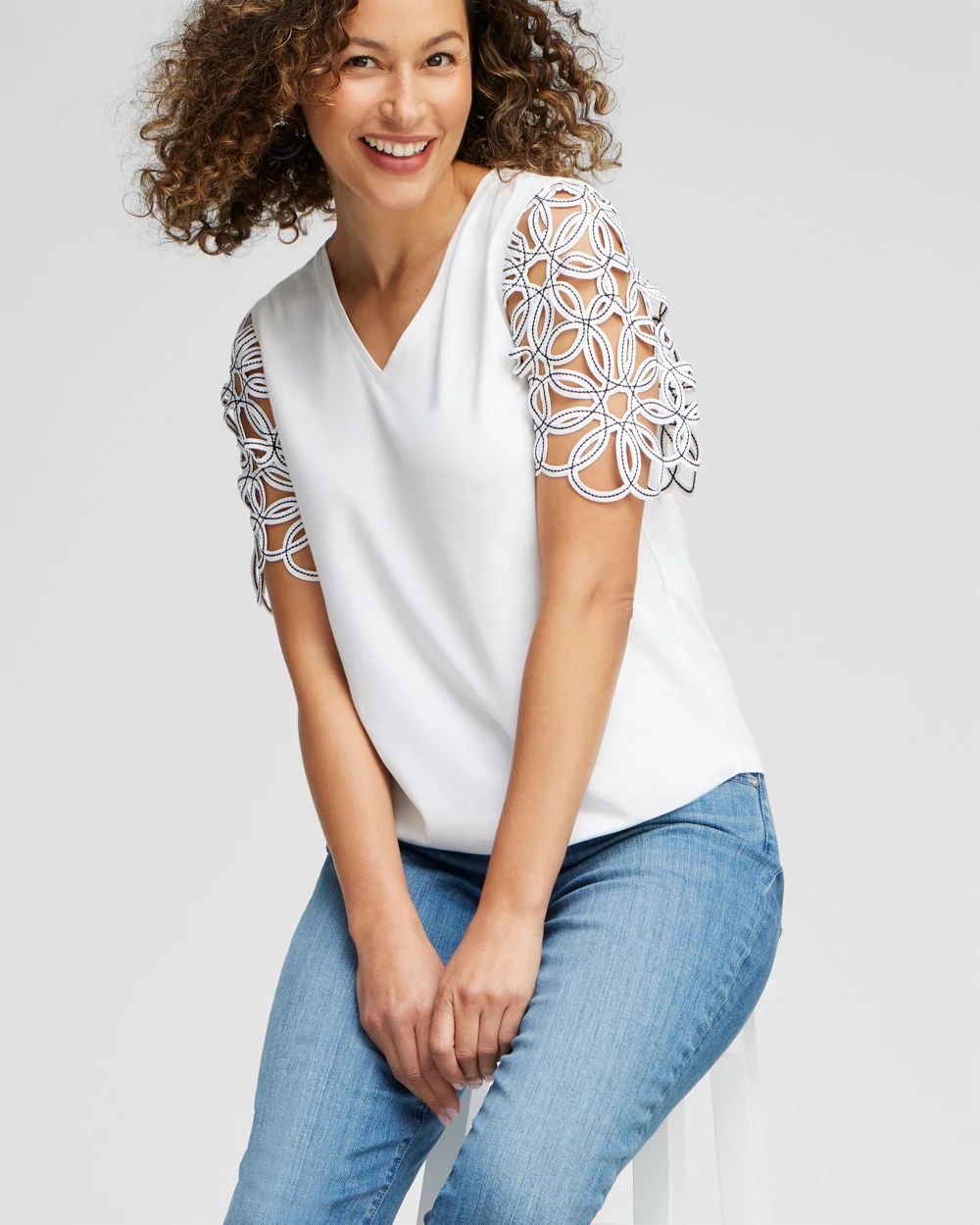 Floral Cutwork Sleeve Tee