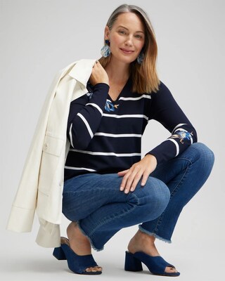 Spun Rayon Stripe V-neck Pullover click to view larger image.