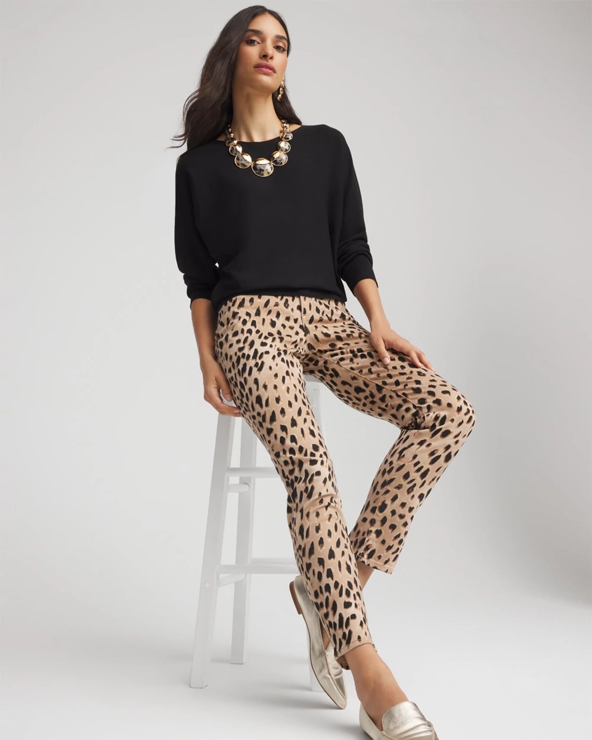 Chico's Animal-print Girlfriend Slim-ankle Jeans In Caramel Apple In Brown