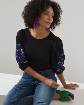 Embroidered Eyelet Sleeve Tee