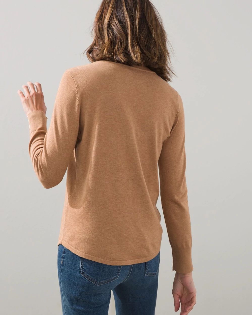 Caviar-Trim V-Neck Pullover Sweater