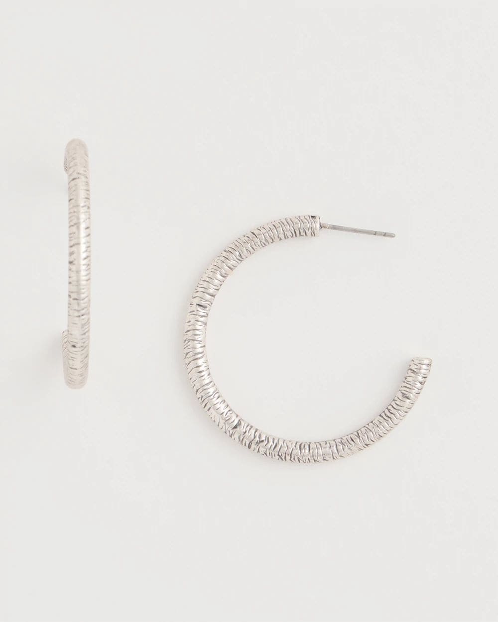 Silvertone Textured Hoop Earrings