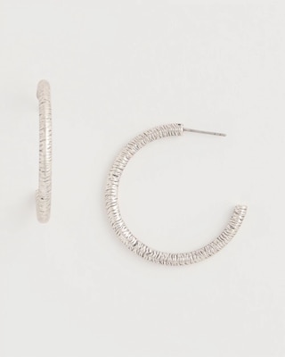 Silvertone Textured Hoop Earrings