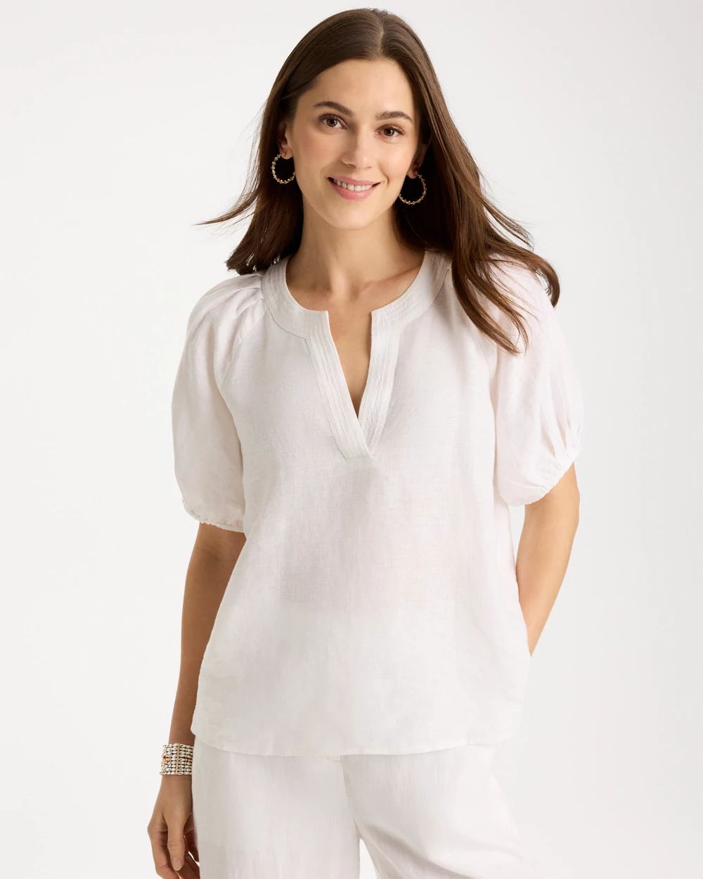 Linen Trapunto Popover Top