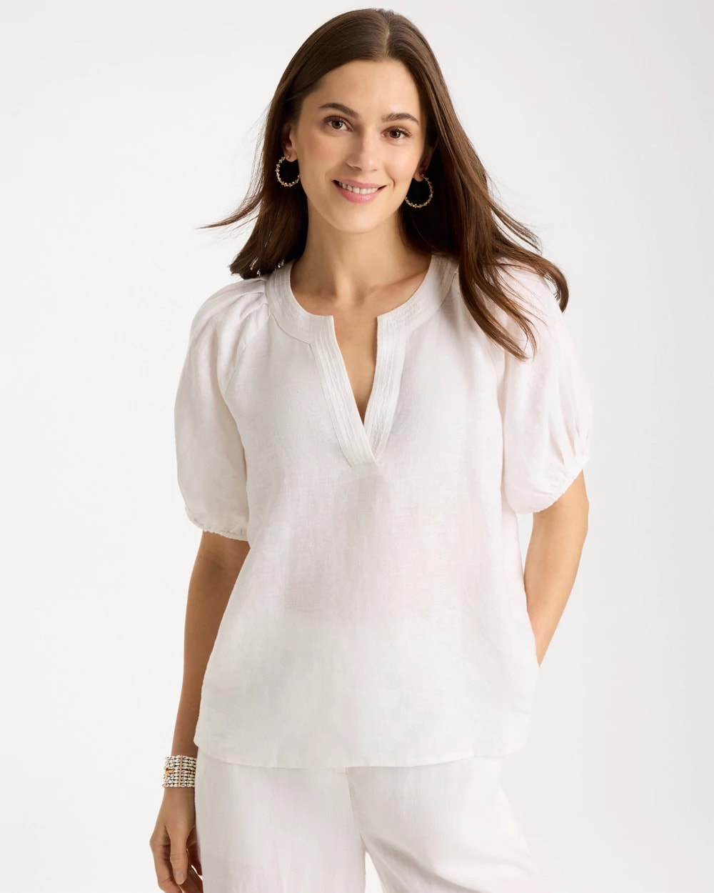 Linen Trapunto Popover Top, photo 1 of 4