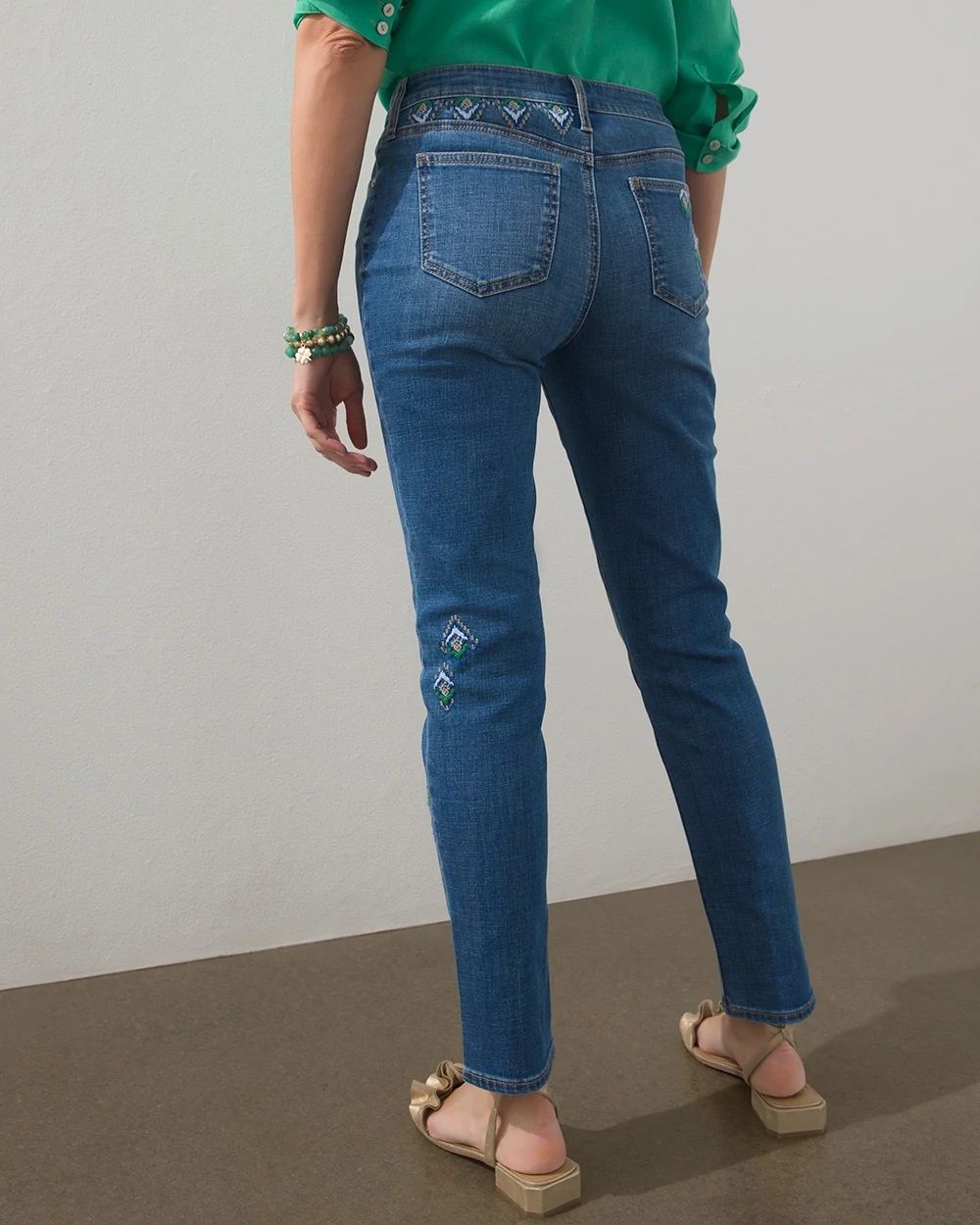 Girlfriend Ikat Cross Stitch Ankle Jeans