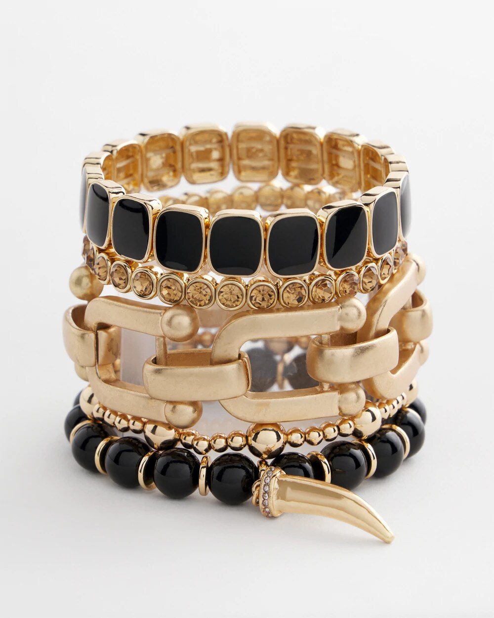 Black Stretch Beaded Charm Bracelet