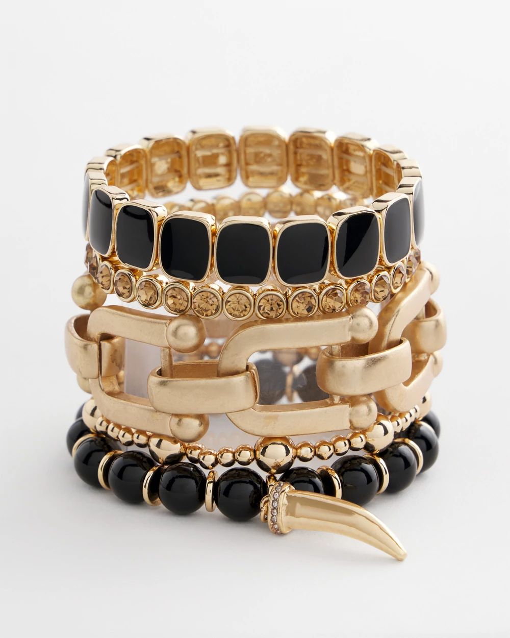 Black Stretch Beaded Charm Bracelet
