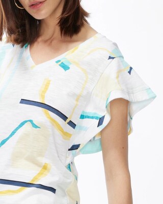 Abstract Ruffle Sleeve Slub Tee