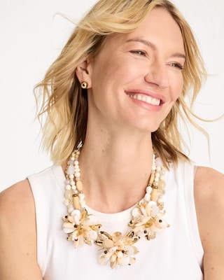 Chico's Originals Neutral Floral Bib Necklace click to view larger image.