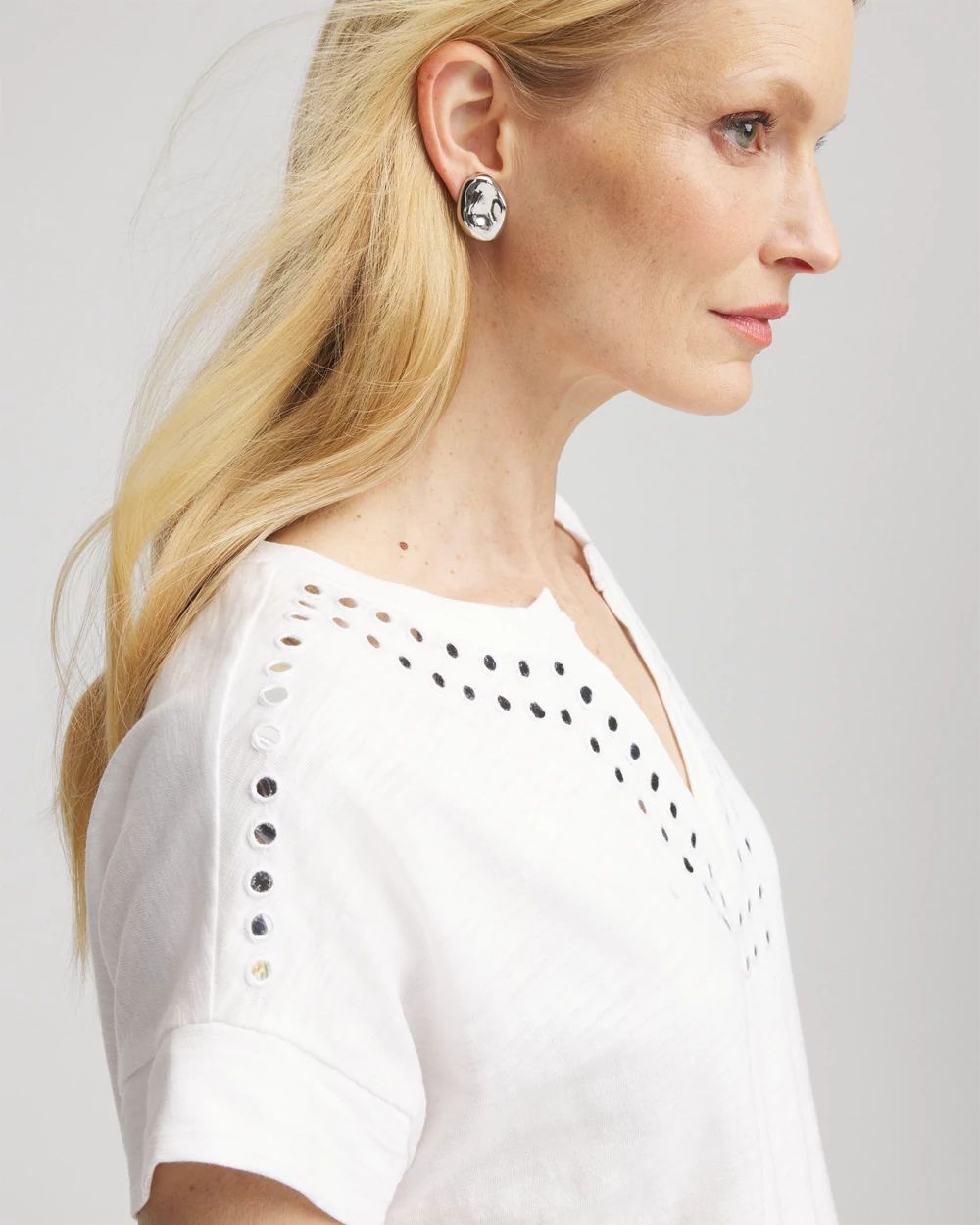 Paillette Trim Cotton Slub Tee click to view larger image.