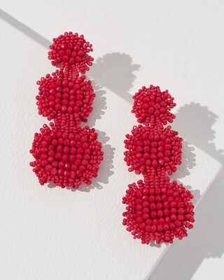 Red Seed Bead Drop Earrings