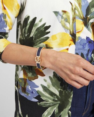 Chico's Click Blue Leather Bangle Bracelet