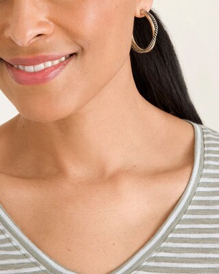 Mixed-Metal Ring Twist Hoop Earrings