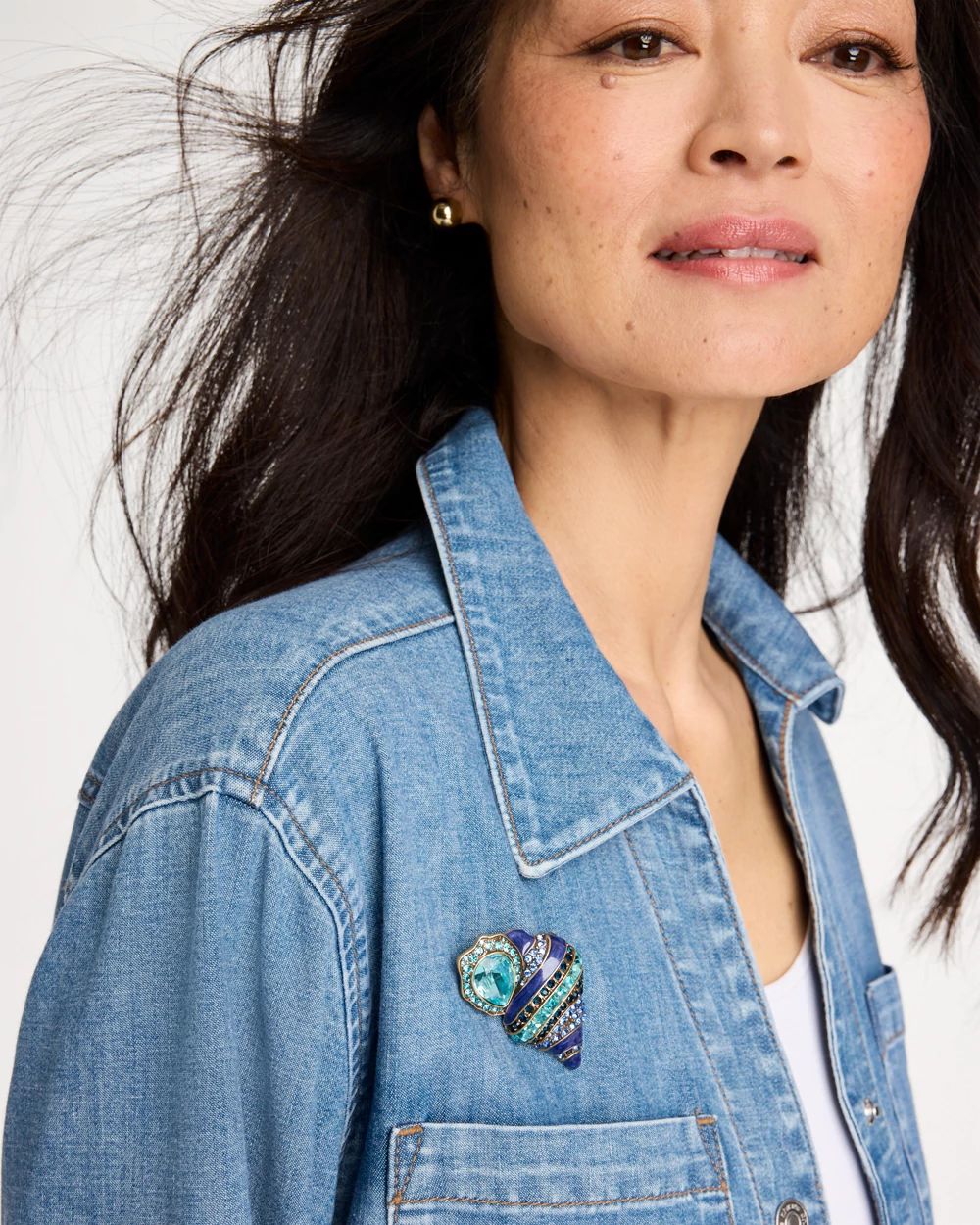 Faux Blue Halo Diamond Conch Shell Brooch click to view larger image.