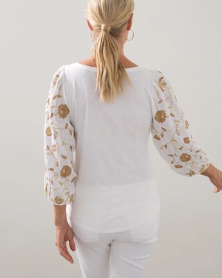 Embroidered Sleeve Knit Top