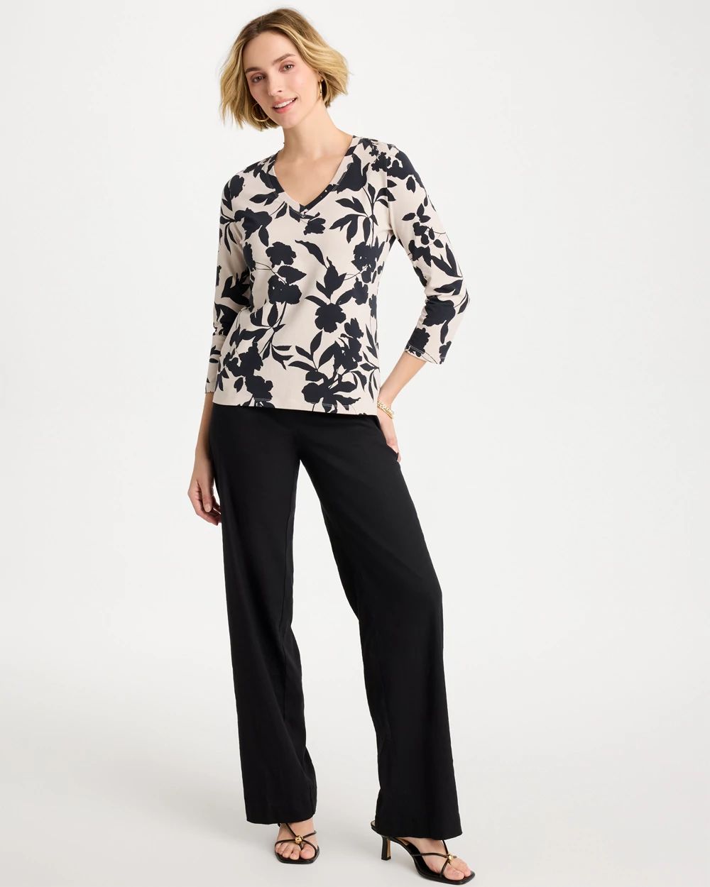 Cotton Stretch 3/4 Sleeve Floral Tee